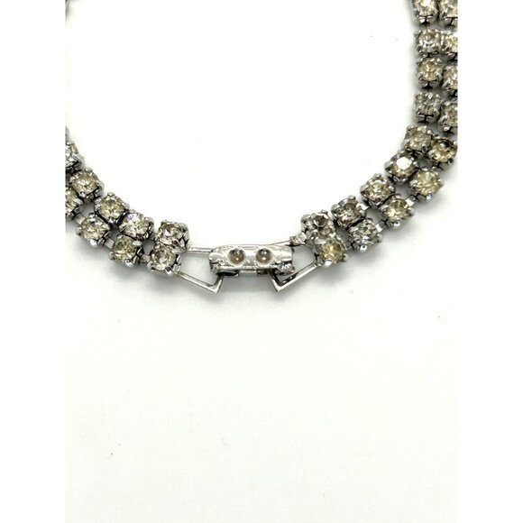 Vintage Clear Rhinestone Bracelet With Double Row Design & Center Baguette Stone - Picture 6 of 10